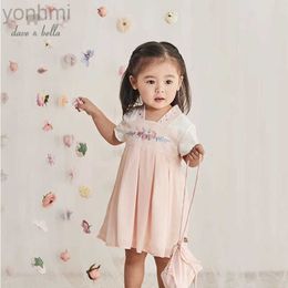 Girl's Dresses DBM13094 dave bella summer baby girls Chinese style floral dress with a small bag party dress kids infant lolita 2pcs clothes d240423