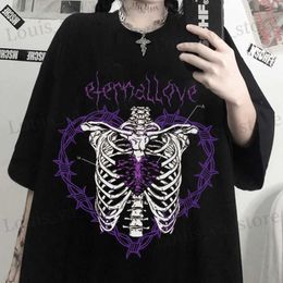 Men's T-Shirts Oversized Women T Shirts Gothic Skull Print T-shirt Letter Hip Hop Strtwear Tops Y2k Harajuku Fashion Punk Short Slve T T240419