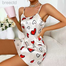 Women's Sleep Lounge Sexy Pajamas Womens Silk Thin Suspender Nightdress Pink Nightgown Nightwear For Woman Home Clothes Sleepwear Ladies Mini Dress d240419