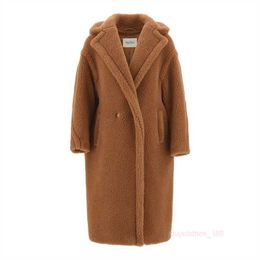 Women's Coat Cashmere Coat Designer Fashion Coat Maxmaras Womens New Teddy Bear Series Camel Long Soft Loose Flip Collar Coat
