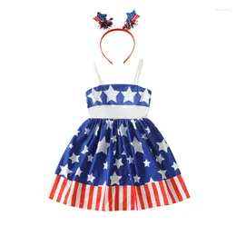 Girl Dresses Summer Independence Day Kids Cami Dress Stripe Star Print Sleeveless A-Line Casual Clothes