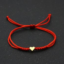 Solid Color Braided Rope Woven Handmade Heart Shape Charm Bracelets For Women Men Friendship Lovers Jewelry