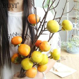 Decorative Flowers Simulation 5 Heads Persimmon Branches Artificial Foam Berry Flower Arrangement Materials DIY Home Living Room Table