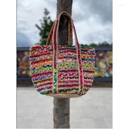 Storage Bags Beach Tote Bag Jute Cotton Braided Woven Handbag Wide Space Packaging