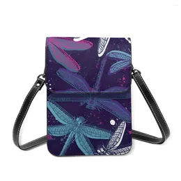 Bag Hand Drawn Dragonflies Cell Phone Purse Smartphone Wallet Leather Shoulder Strap Handbag Women