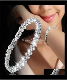 Bracelets Jewelrywhole Europe America Fl Crystal Bracelet Bangle Tennis Diamond Style Sier Braceklet For Women And Ladies Drop4903150