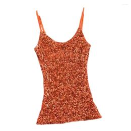 Women's Tanks Sequin Suspender Dress Sparkling Tank Top For Women Adjustable Spaghetti Strap O Neck Slim Fit Vest Soft Stage