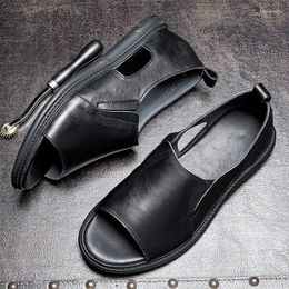 Sandals Italian Mens Genuine Leather Luxury Handmade Quality Comfortable 2024 Summer Fashion Office Slip On Business Shoes Man