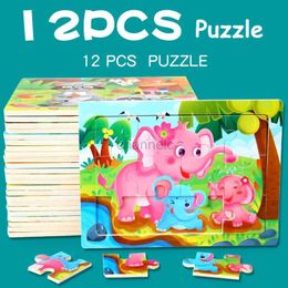 3D Puzzles 3D Wooden Puzzle Baby Montessori Toys Cartoon Animal Intelligence Wood Puzzles Early Learning Educational Toys for Children 240419