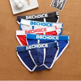Underpants Bechoice Men's Briefs High Fork Underwear Low Waist Mesh Lift Hip Breathable Comfortable Sexy Youth