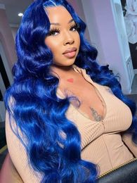 Navy Blue 13x4 Lace Front Body Wave Human Hair s Brazilian Coloured HD Transparent For Women Pre Plucked 240408