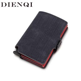 Wallets DIENQI Carbon Fibre Card Holders Wallets Men Brand Leather Mini Slim Wallet Money Bag Metal RFID Women Thin Small Smart Vallet