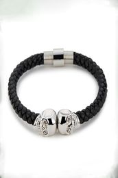 2021 BC Jewelry Selling Fashion Mens Genuine Leather Braided Northskull Bracelets Double Skull Bangle BC0025450328
