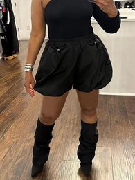 Women's Shorts Solid Casual Black For Women 2024 Fashion Summer Clothes High Waisted Elastic Lantern Short Pants Female