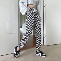 Women's Pants Womens Spring Summer Striaght Trousers Casual Elastic Soft Checkerboard Pattern For Female Ladys Sports