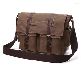 Totes Men Business Messenger Bags For Shoulder Bag Vintage Canvas Crossbody Pack Retro Casual Office Travel