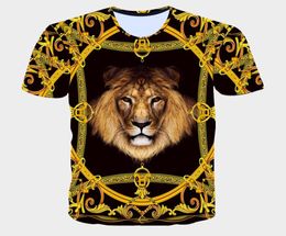 Mens Fashion Graphic T Shirt with Lion Printing 3D Digital Golden Geometric Pattern Tees Boys Hiphop Tops for Whole Beach Clot6743915