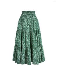 Skirts Floral Ruffle Layered Hem Drawstring Skirt Casual For Spring Summer Women's Clothing