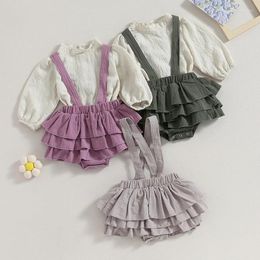 Clothing Sets 0-18M Infant Kid Girl Clothes Outfit Solid Jacquard Long Sleeve Mock Neck Tops Ruffled Suspender Shorts