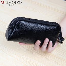 Shell Genuine Leather Female Day Clutches Fashion Shell Women Long Wallets Clutch Bag First Layer Cowhide Toiletry Bags Storage Purse