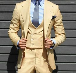 Men's Suits 2024 Fashion Yellow Elegant Men Smart Casual Notch Lapel Slim Fit Blazers Hombre High Quality Custom 3 Piece Set Costume