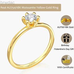 Solitaire Ring 0.2CT 3.5mm Moissanite AU750 Rings for Women Solid 18K Yellow Gold With Certificate D/VVS Solitaire Ring for Engagement d240419