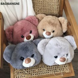 Bags Korean version women plush bag female cute fashion student chain messenger bag new Girl doll bear head shoulder bag