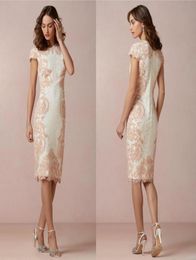 Full Lace Mother Of The Bride Gowns Sleeves Jewel Neck Knee Length Appliqued Cocktail Dress For Wedding Mother Groom Dresses1407241