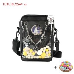 Buckets Kawaii Mini Crossbody Bags for Women Cute PVC Transparent Small Clear Pink Ita Bag Black White women's Shoulder Purse Phone H214