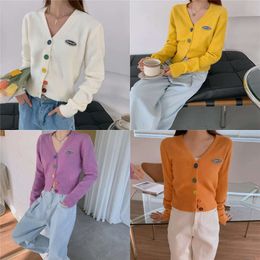 Women H.SA Spring V Neck Chic Knitwear Open Sweaters Colourful Button Short Cropped Knit Cardigans 210417