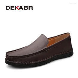 Casual Shoes DEKABR Fashion Men Slip On Genuine Leather Loafers Comfortable Handmade Classical Business Size 38-46