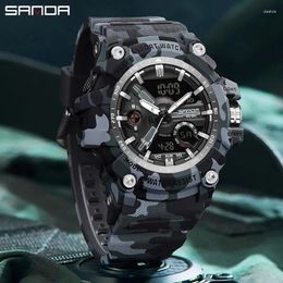 Wristwatches SANDA Top Brand Men's Sports Watches G Style Military Quartz Watch Waterproof Wrist For Men Double Display Electron Clock