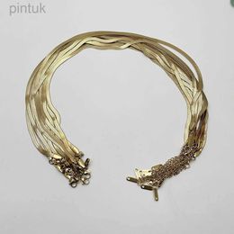 Chain fashion new Gold Colour flat chain 4MM 40cm + 5cm stainless steel cords good necklace Jewellery lanyard pendant clasp lobster 12pc d240419