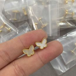 Top designer earrings 925 Sterling Silver Vancleff Mini Butterfly Earrings Plated with 18K Gold CNC White Beimu Grey Beilan Turquoise Earrings High Version