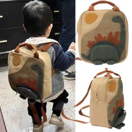 Bags New Embroidered Kids Backpack Cute Cartoon Dinosaur Girls Boy Backpack Canvas Kids Schoold Bags Kindergarten Children's Backpack