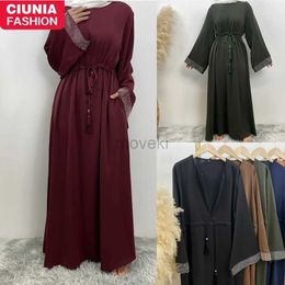 Ethnic Clothing New Design Ramadan Muslim Dresses For Women Elegant Front Zipper Nida Abaya Dubai Luxury Long Dresses Islam Womens Clothing d240419