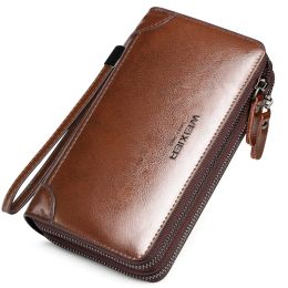 Wallets New Brand Men Wallets Quality Leather clutch bags Double Zipper Coin Pocket Purse man Vintage Long Money Clip Phone Package