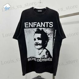 Men's T-Shirts 24SS High Strt Oversized Heavy Fabric Cotton T Tops Abstract Child Graphics Print ERD T Shirt Casual T-Shirt Men Women T240419