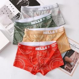 Mens Panties Boxer Shorts Men Underwear Male Breathable Mesh Underpant Boxers Homme Sexy Elastic Ice Silk BoxerShorts M-3XL 240410