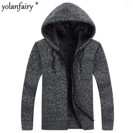 Men's Sweaters Autumn Winter Sweater Men Knitted Cardigan Male Plush Thick Thermal Jacket Zipper Mock Neck Loose Top FCY
