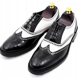 Dress Shoes White Black Brogue Leather Men Fashion Lace Up Full Grain Carved Gentlemen Formal Business Shoe