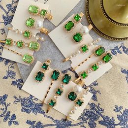 Hair Clips 2024 INS Vintage Fashion Accessories Green Crystal Rhinestone Pearl Hairpin For Women Girls High Quality