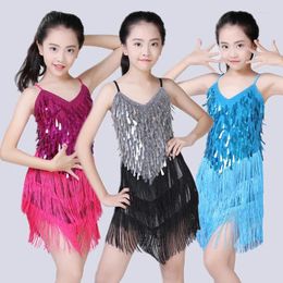Stage Wear Children Latin Dance Dress Cha Competition For Girls Sequins Dancing Costumes Kid Performance Outfits