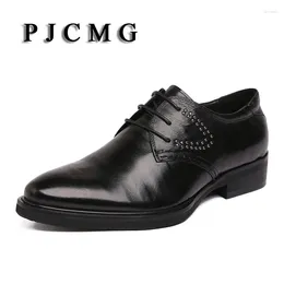 Casual Shoes PJCMG Handmad Genuine Leather Men Carved Oxfod Lace-Up Business Black/Wine Red Wedding Dress