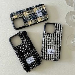 Cell Phone Cases Korean Stylish Grid Pattern Winter Woolen Phone Case For iPhone 15 14 13 12 Pro Max 11 Women Plush Protection Soft Cover Funda J240418