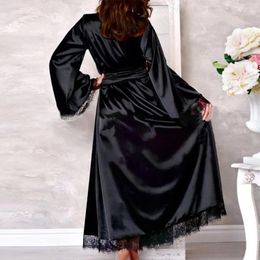 Women's Sleepwear Women Satin Long Bathrobe Kimono Robe Sleeve Nightdress Nightgown Smooth Soft Pyjamas Exquisite Nightwear