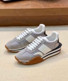 Luxury Brand Men Casual shoes James Sneaker Shoes Side Stripe Trainer Suede Nylon Calfskin Skateboard Walking Man Designers tom fords Skate Shoe Chunky Rubber Sole