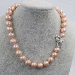 Chains Hand Knotted Necklace 9-10mm Pink Freshwater Pearl 45cm Butterfly Micro Inlay Zircon Accessory
