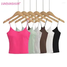 Women's Tanks LUNDUNSHIJIA 2024 Summer Candy Color Sexy Rubber Band Camisole Tops Women Streetwear Trendy Cotton Basic 6 Colors