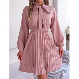 Casual Dresses 2024 Elegant Vestidos For Women Fashion Sexy Autumn Lace Up Long Sleeve Solid Colour Dress Female Beautiful Holiday